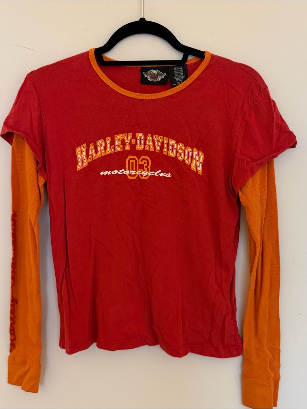 Vintage Harley Davidson 100% Cotton Rhinestone Long sleeve Y2K Bikercore Size S